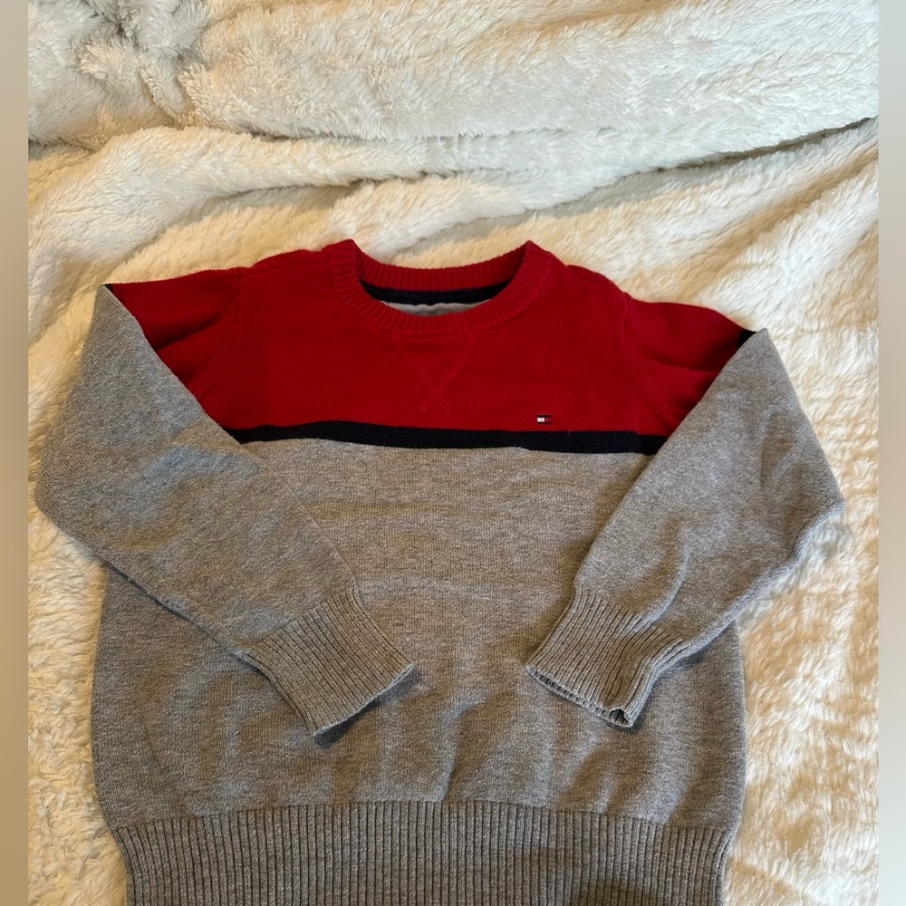 Boys size 4, Tommy Hilfiger Red and Gray Crewneck Sweater